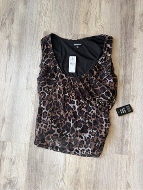 Express Leopard Print Sleeveless Tank Top - Brown & Black